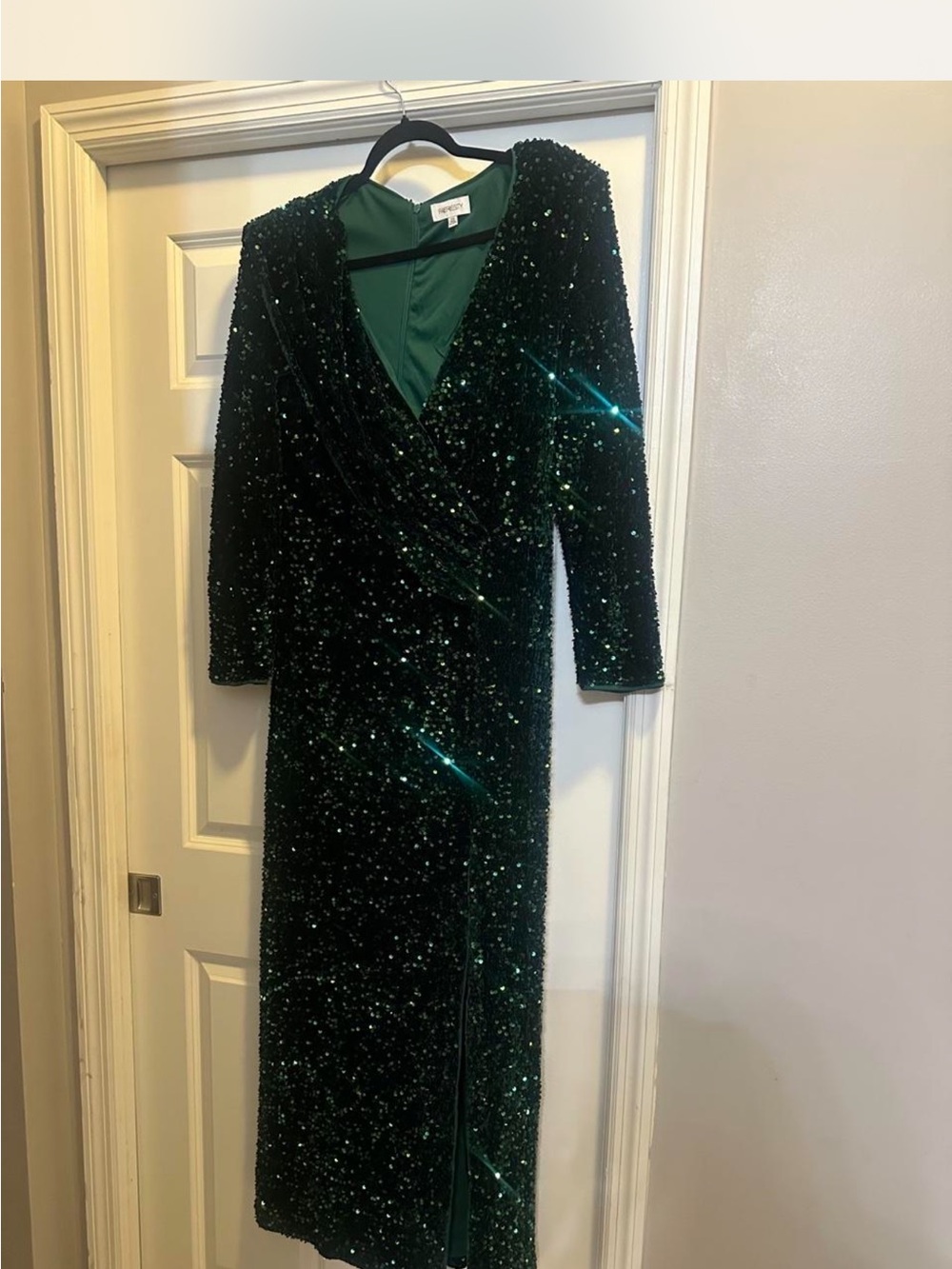 Emerald Sequin Wrap Midi Dress - Women